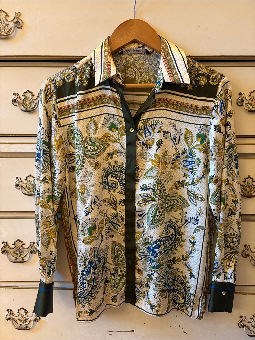 Zara Paisley Print Lightweight Shirt in Green, Blue & Gold